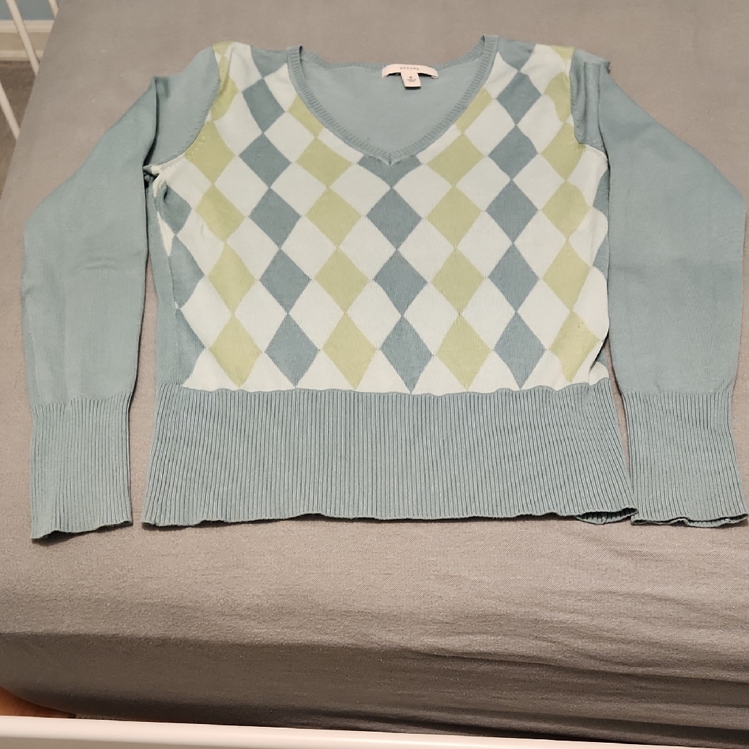 Merona V-Neck Argyle Sweater - Green And Ecru